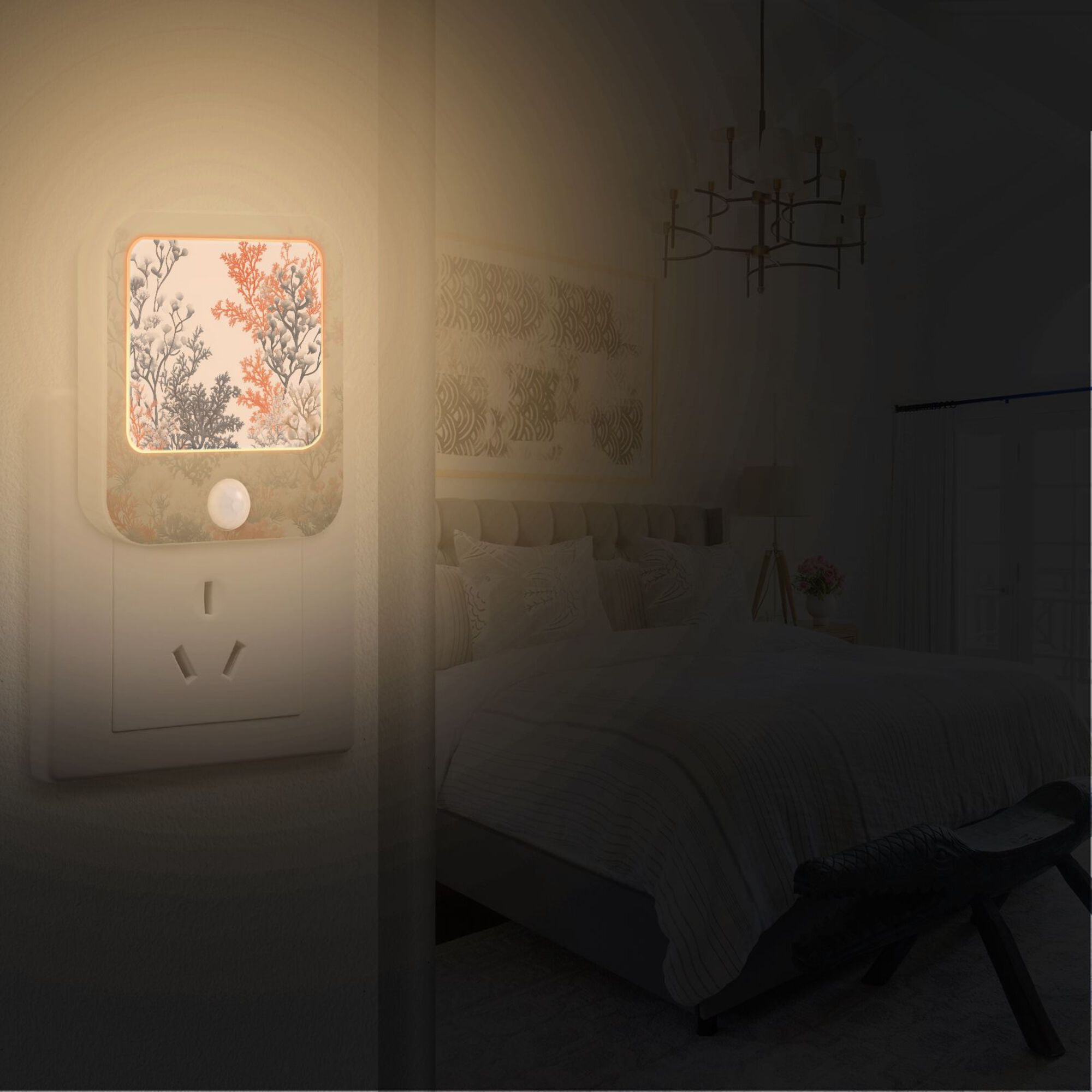 Yayeee LED Night Lights with Motion Detectors Auto Dusk to Dawn Light Sensors, 2 Pack, White Sea Plants