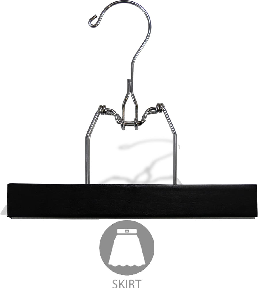 INTERNATIONAL HANGER Black Wood Clamp Hanger with Felt Lining and Snap Lock, 25 Pack