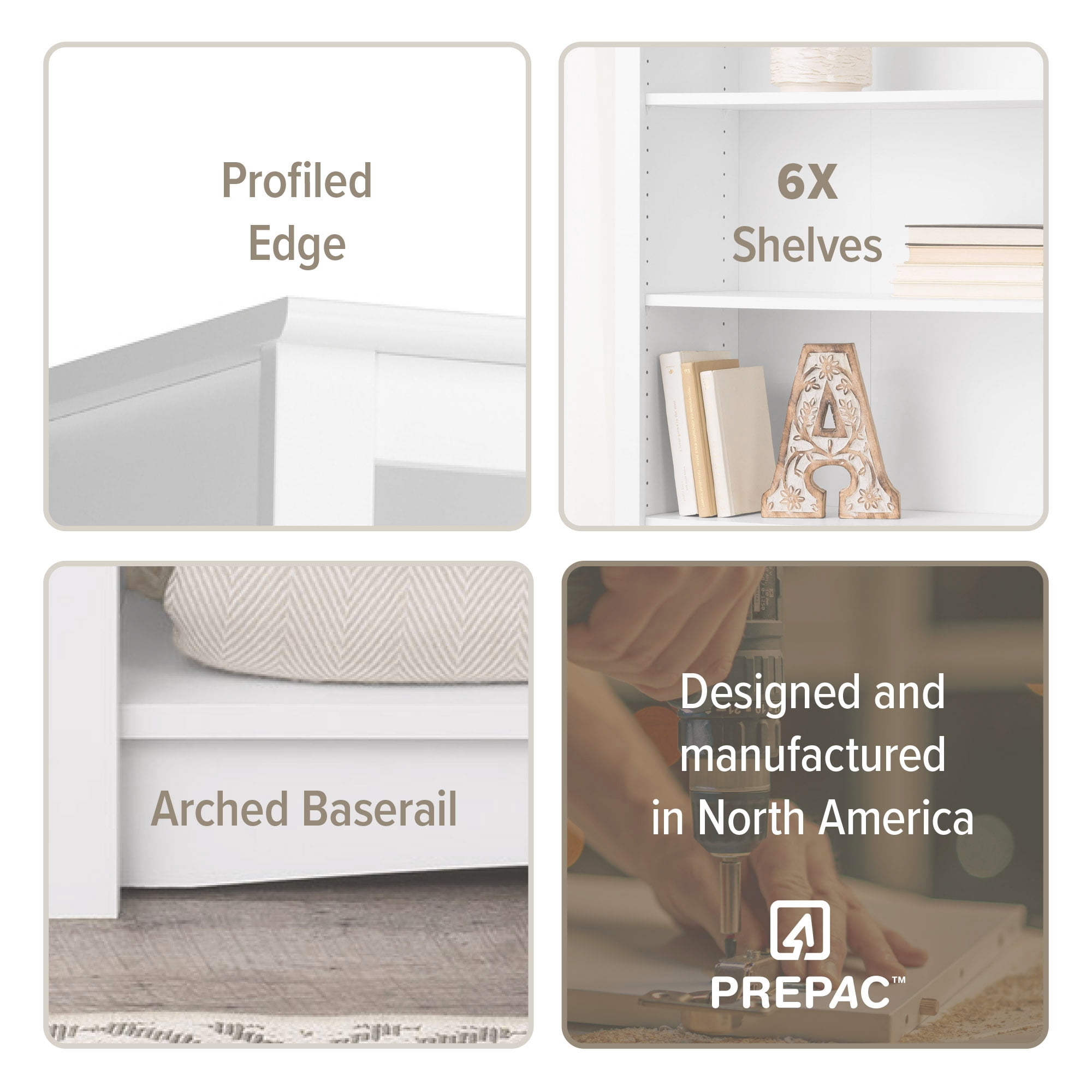 Prepac Home Office 6-Shelf Standard Bookcase, White