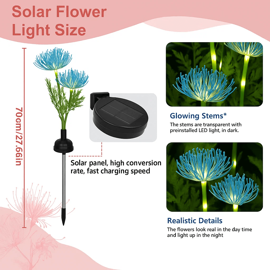 Lyacmy 4 Pack Blue Flower Solar Garden Lights Outdoor, Waterproof Solar Lights for Yard Pathway Patio Outdoor Decor