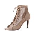 thumbnail image 4 of Achuyrbd Women's Peep Toe Lace Up Ankle Sandals Mesh Panel Stiletto Heel Open Toe Booties, 4 of 9