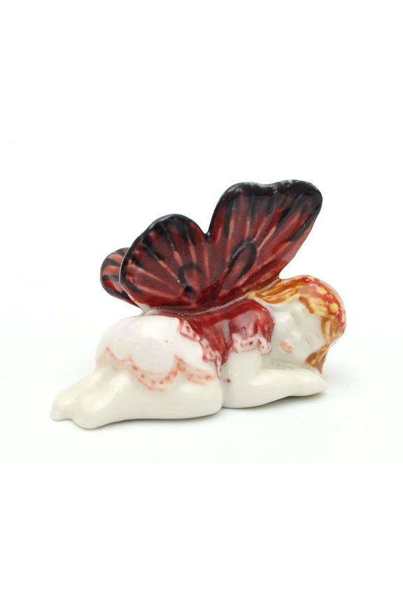 Handmade Miniatures Ceramic Red Wings Sleeping Garden Fairy Figurine Animals Decor/Animal Collection