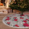 thumbnail image 6 of Rocae Rose Flowers for Christmas Tree Skirt with Pom Pom Trim for Holiday Party for Holiday Home Decor Indoor Outdoor-36", 6 of 7