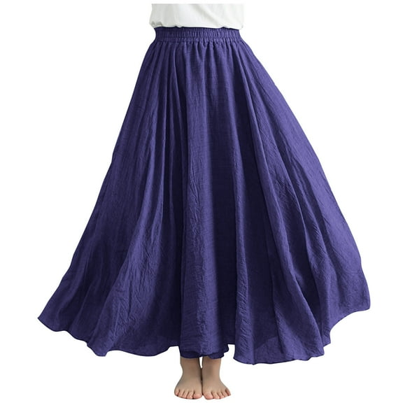 Plus Size Skirts for Women Solid Color Elastic Waist Maxi Skirt Linen Flowy Long Skirt Solid Color Summer Skirts Holiday Costume Going Out