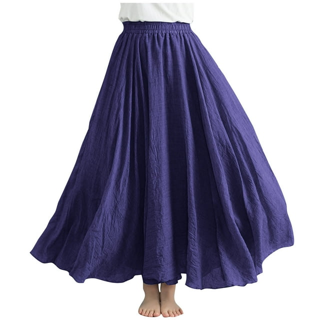 Staron Jupes Longues pour Femmes Été Mode Fluide Ligne A Décontractée Été Robe Bohème Vacances Coton Lin Longue Plage Jupe Maxi