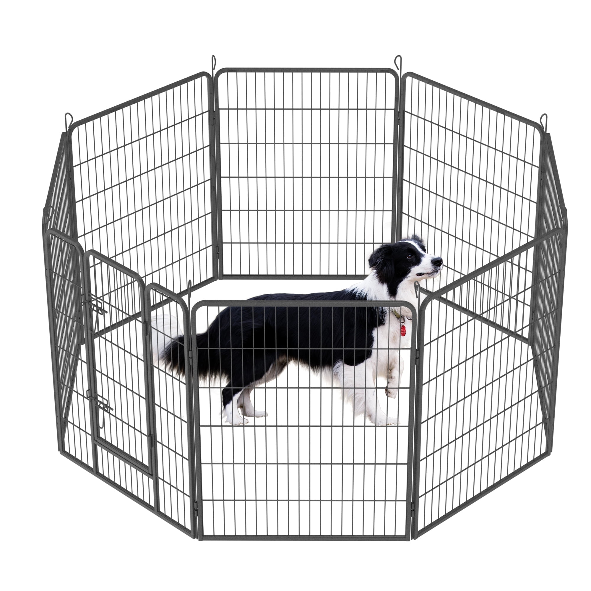 40" Outdoor Dog Fence Heavy Duty Dog Pens 8 Panels Temporary Pet Playpen with Doors Metal Exercise Pens Puppy Playpen