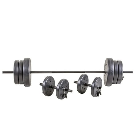 105 lb Barbell and Dumbell Weight Set Featuring Two 20 lb., Four 10 lb. and Four 5 lb. Weights, Two Dumbbell Bars & Full 6-foot Length Bar