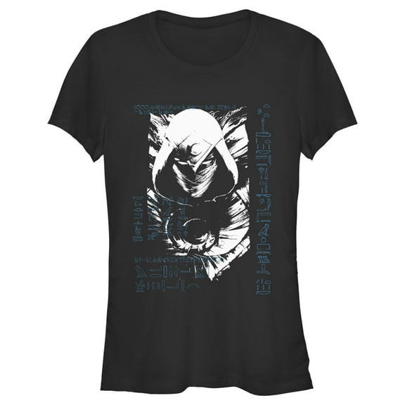 Junior's Marvel: Moon Knight Blue Hieroglyphs Graphic Tee Black Medium