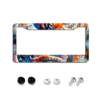 Octopus Painting License Plate Frames for Women Men Car Plate Holder Cover Metal Tag Aluminum Car Accessories Front Rear Plate Decor