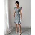 thumbnail image 4 of Elegant Jacquard Commuter Dress, Summer Floral Square Neck Knee-Length Dress for Women, 4 of 10
