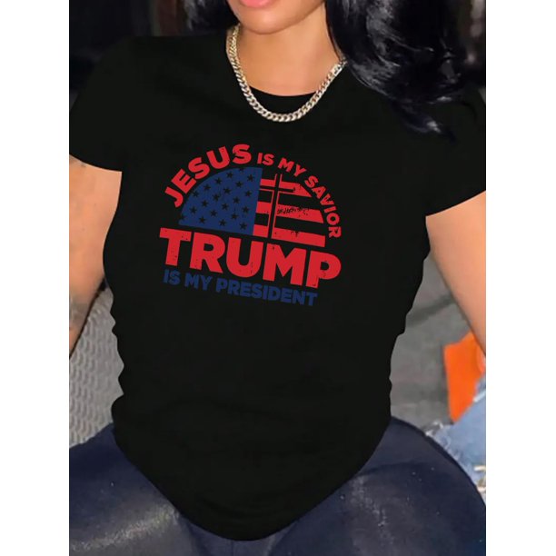 Camiseta deportiva básica para todo el año, cómoda, con estampado de bandera y eslogan, cuello redondo y manga corta, ropa deportiva para mujer, camisetas de ocio