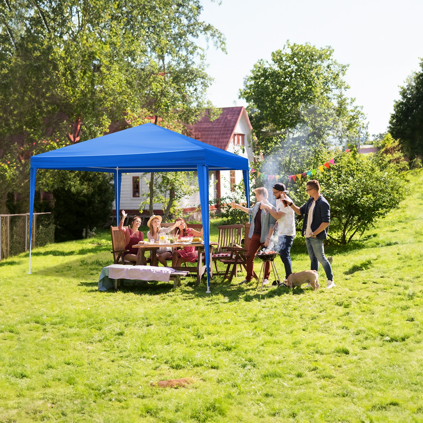 Topcobe 120" x120" Large Party Tent, Events Shelter Canopy Patio Canopy with 4 Side Walls, Shade Shelter for Weddings, Picnic, Blue
