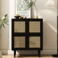 thumbnail image 4 of Oufan Rattan Buffet 4 Door Cabinet with Eight Storage Spaces, Sideboard Storage Cabinet with Pine Legs, Accent Wood Cabinet for Entryway, Living Room, Hallway, Black, 4 of 10