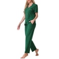 thumbnail image 4 of INSPIRE CHIC Women's Pajama Set Button Down Soft Short Sleeve Sleepwear Long Pants 2 Piece Lounge Set S Green, 4 of 6