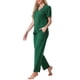 thumbnail image 4 of Conjunto de pijama para mujer INSPIRE CHIC, botón, suave, de manga corta, ropa de dormir, pantalones largos, conjunto de 2 piezas, XL, verde, 4 of 6