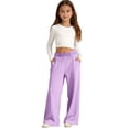 thumbnail image 2 of Resicozy Girls Sweatpants Wide Leg Elastic Waist Casual Sweat Pants with Pockets Baggy Athletic Pants for Kid Clothes 2-13 Years Purple 110, 2 of 6
