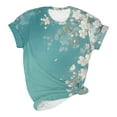 thumbnail image 4 of Otvok Womens Dressy Tops Ladies Fashion Casual Short Sleeve Flower Print Round Neck Pullover Top Blouse, 4 of 6