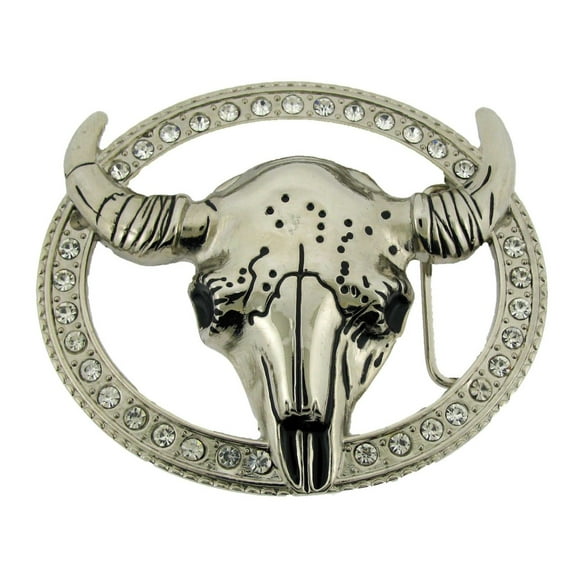 Bull Buffalo Rhinestones Oval Belt Buckle Bling Iced Out Cowgirl Silver Metal