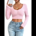 thumbnail image 3 of Top Corto de Larga para Mujer, Estilo Plisado, con Cuello en Forma de Corazón y Fruncido, Estilo Y2K. Rosa L, 3 of 10