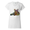 thumbnail image 3 of First We Still Your Heart Then Your Bed | Funny Neon Colorful Cat | Dean Russo Art Animal Lover Womenâ€™s Standard V-Neck Tee, White, XX-Large, 3 of 6