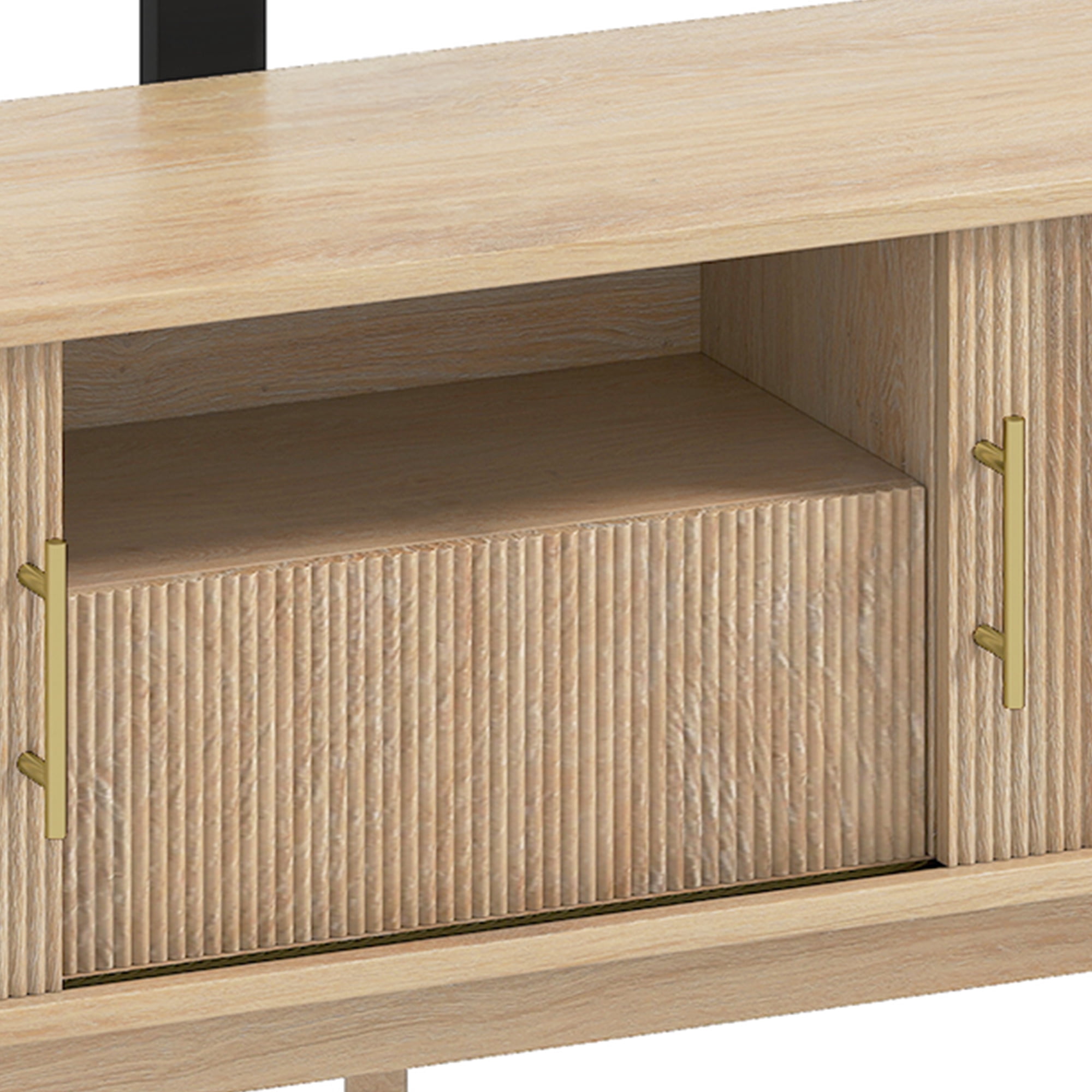 Uforic 66 Inch Natural Oak Fluted Media Console with Adjustable Wall Mount Fits 32-70 Inch TVs for Living Room