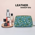 thumbnail image 4 of Cute Limes Leaves Flowers Blue Makeup Bag, Large Capacity Travel Cosmetic Bag for Women Girls- Travel Toiletry Bag Leather Portable Waterproof Makeup Case Organizer with Handle, 4 of 4