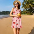 thumbnail image 3 of Kdxio Robe d'Été Sans Manches à Imprimé Fraise Mignonne pour Femmes, Décontractée, Ample, avec Poche, 3 of 7