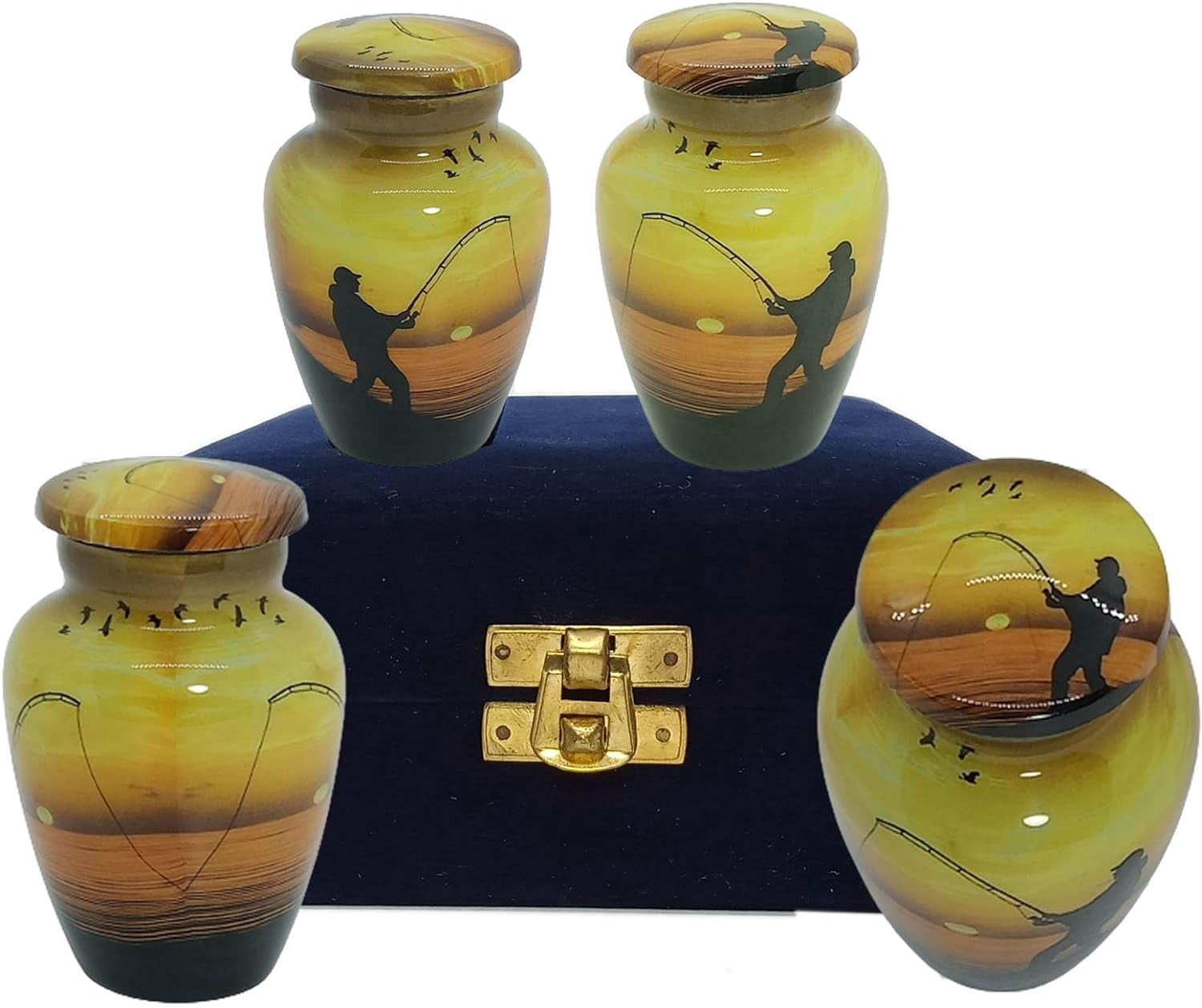 UR Keepsake Urn Set of 4- Decorative Fishing Catching Cremation Urn for Human Ashes with Velvet Box & 4 Velvet Bag-Mini Keepsake Urn - Affordable Keepsake Urn (3 cu.in x 4pcs) (1)