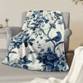 thumbnail image 5 of 1pc Lightweight Flannel Blanket - Blue Birds & Blossoms Vintage Floral Print, Soft All-Season Throw for Home, Car, Camping, Office - Cozy Decorative Bedding Accessory, Blanket for Bed, Car Comfort It, 5 of 10