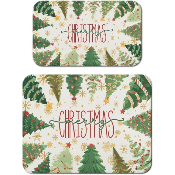 Christmas Snowflake Dish Drying Mat for Kitchen Counter 2 Pack with Non-Slip Rubber Backing - Absorbent Coffee Bar Mat, Dish Rack Mat, Christmas Trees Dish Drying Mats 18x24 19.5x12 inch
