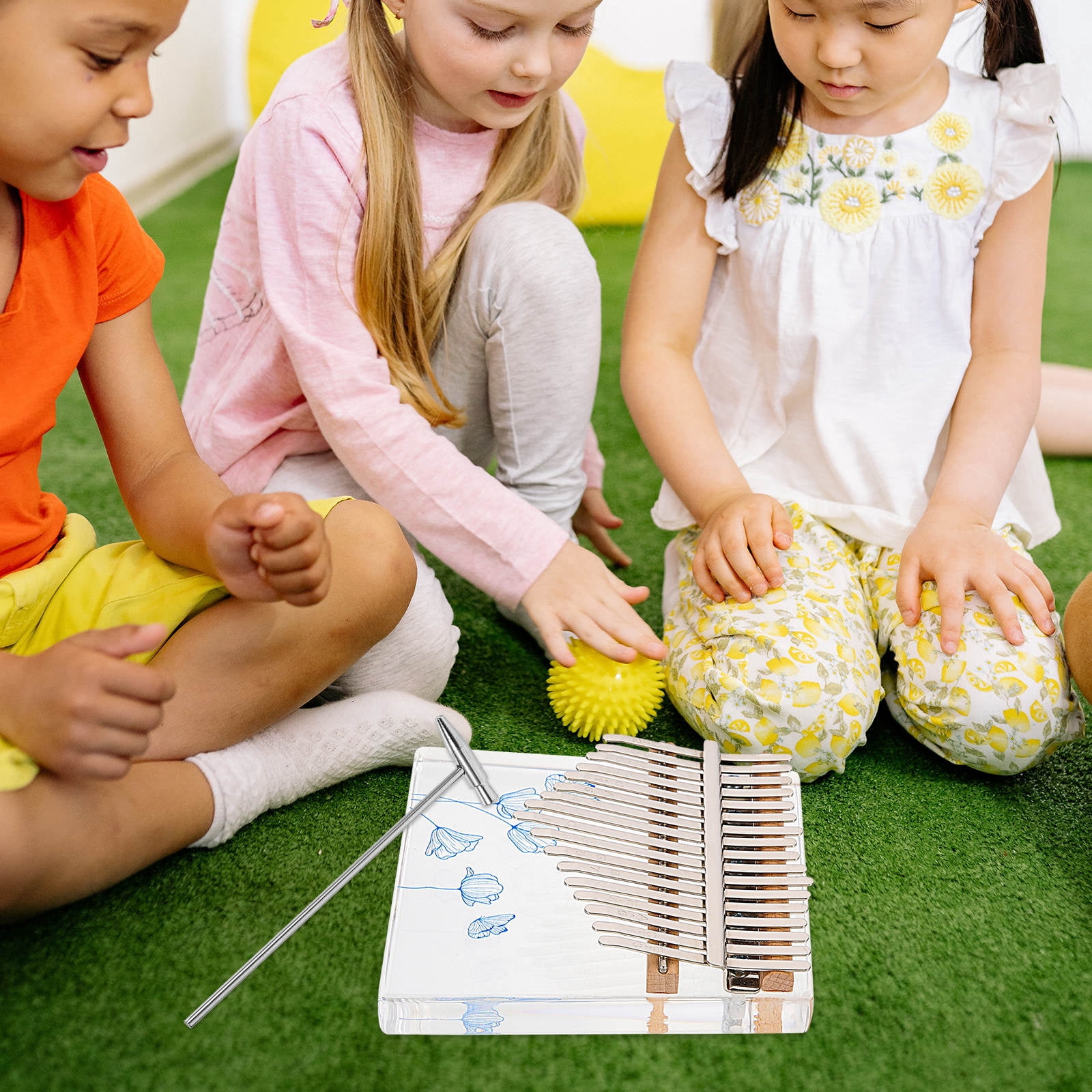 LULULION Portable Kalimba Musical Instrument 1 Set Blue Acrylic Metal Thumb Piano Design for Adults and Children