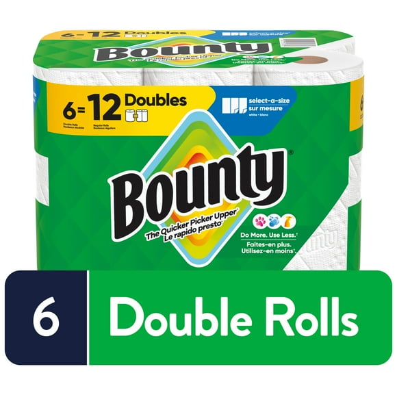 Bounty Paper Towels Select-A-Size White, 6 Double Rolls Per Roll, 6CT
