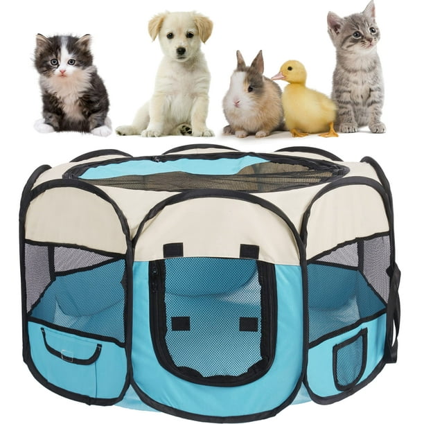 Corral para Mascotas OceeK para Gatos y Perros Pequeños para Interior Azul/Beige