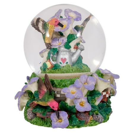 Elanze Designs Hummingbirds Purple Flowers Garden 100MM Music Water Globe Plays Tune A Few of My Favorite Things