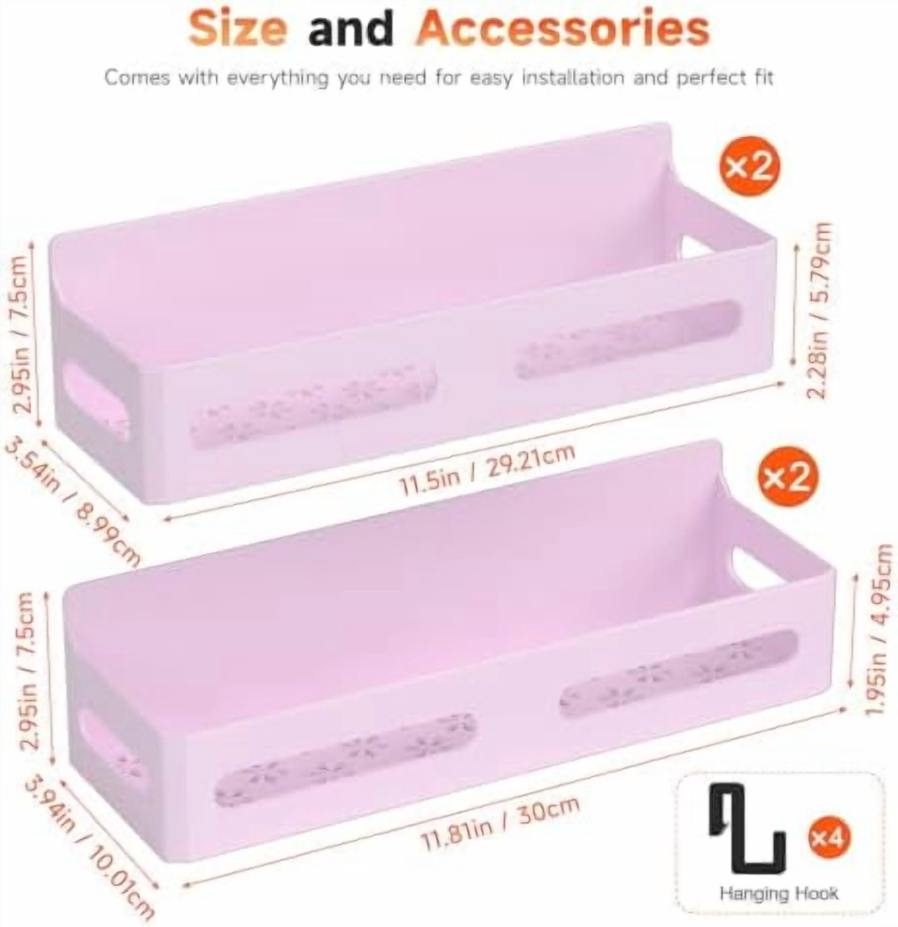 4 Pack Strong Magnetic Spice Rack for Refrigerator, Multipurpose Magnetic Shelf for Fridge with 4 Hooks for kitchen and Bathroom Organization, Pink