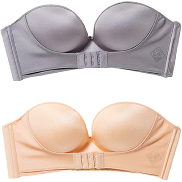 2 Pack Women Hand Shape Front/Back Buckle Invisible Wirefree Anti-Slip Strapless Push Up Bra