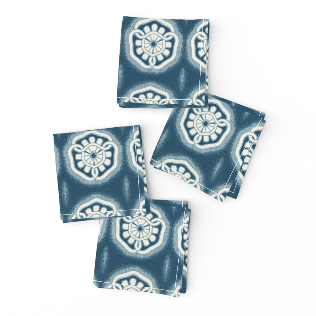 Cocktail Napkins Japanese Oriental Abstract Geo Asian Indigo Set of 4