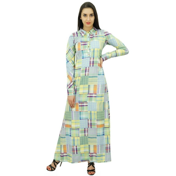 Bimba Women's Rayon Maxi Dresses Long Sleeve Shirt Collar Neck Jilbab