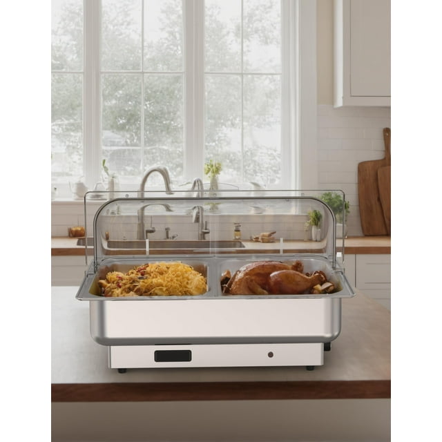 Kojooin Stainless Steel Electric Buffet Server, 9QT Full-Size Chafing Dish with Precise Temperature Control for Parties, Banquets, Events