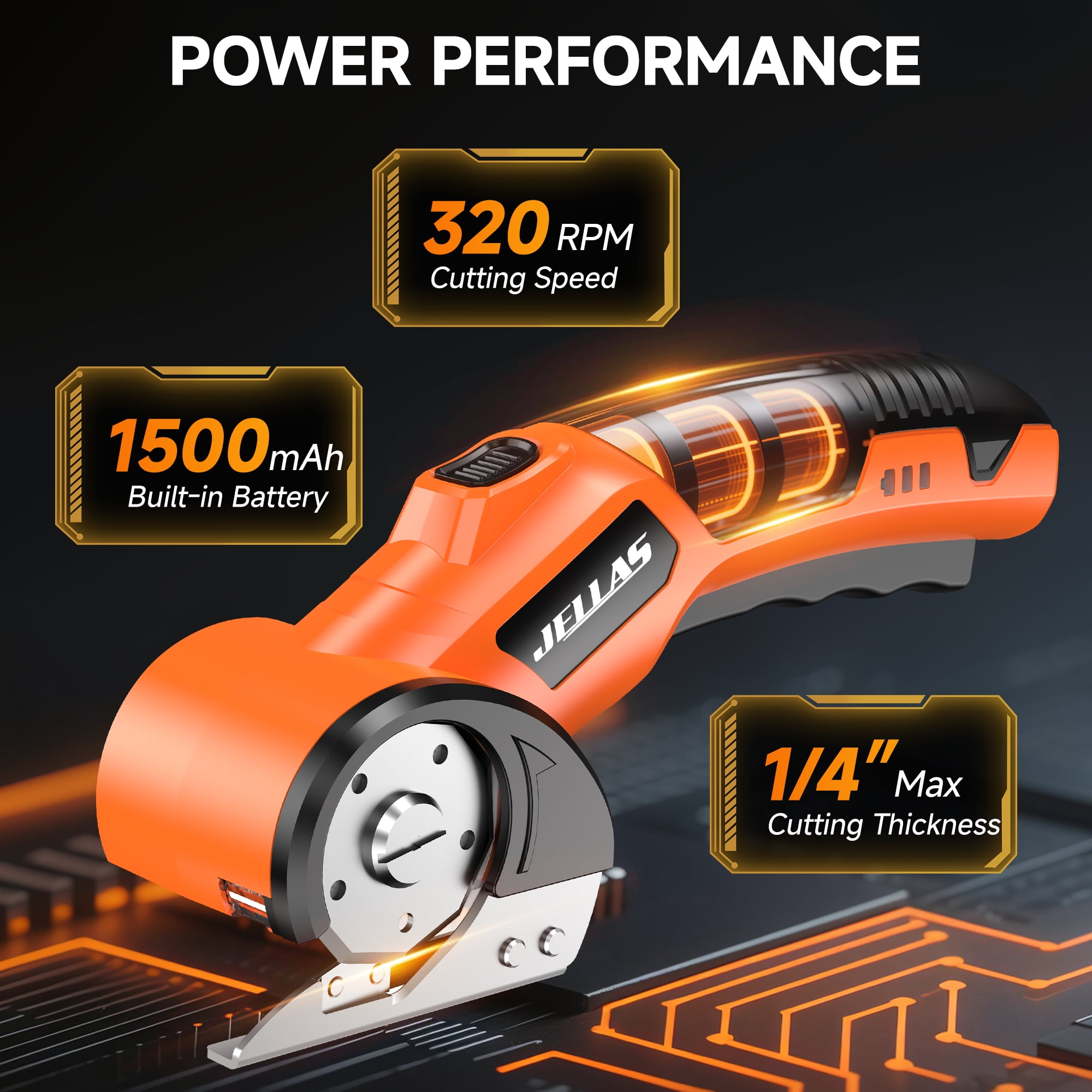 JELLAS Electric Scissors for Cardboard, Cordless Electric Scissors for Fabric, 4V Rechargeable Cardboard Box Cutter with Safety Lock & LED Light, Battery Scissor for Box, Fabric, Carpet, Plastic