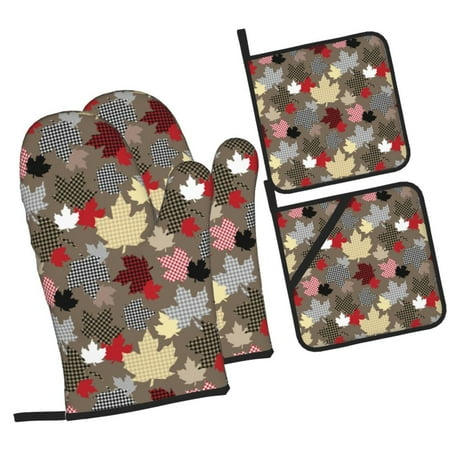 

Pofeuu Maple colorful Print Oven Mitts and Pot Holders 4 pcs Set High Heat Resistant 500 Degree Extra Thicken Long Kitchen Cotton Oven Glove for Cooking