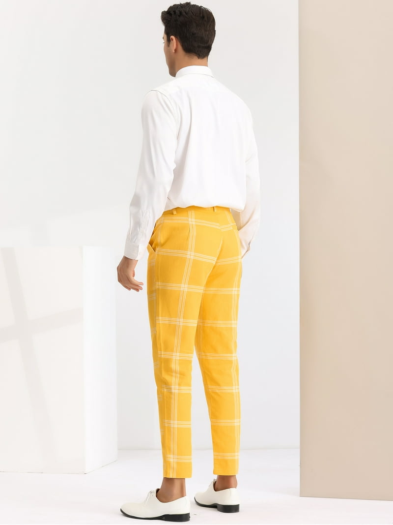 Unique Bargains Men's Business Plaid Pants Casual Slim Fit Flat