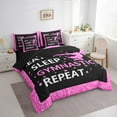 thumbnail image 3 of jejeloiu Gymnastics Girls Twin Bedding Sets 7-Piece,Glitter Heart Print Bedding Comforter Set,Pink Black Sheet Sets For Child,Microfiber Bedroom Decor Reversible, 3 of 8