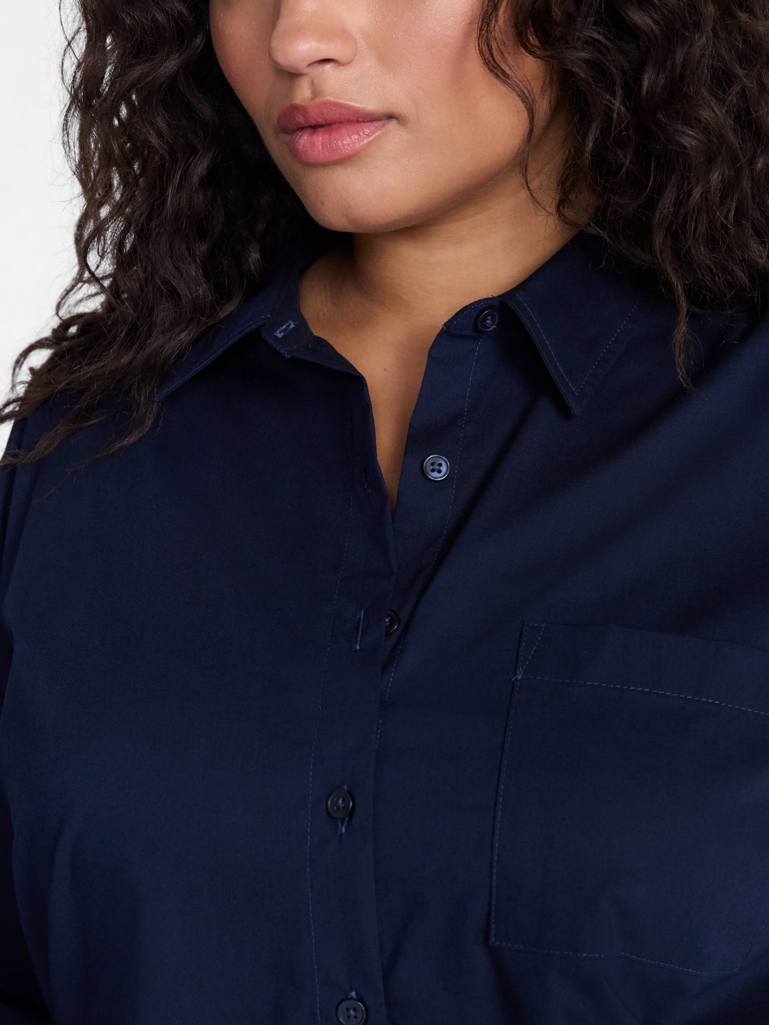 Terra & Sky Women's Plus Poplin Boyfriend Shirt, Sizes 0X-5X