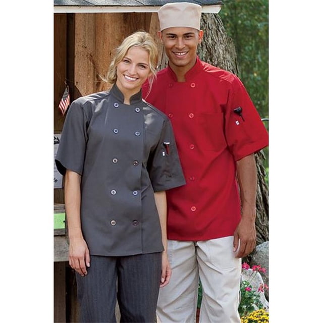 Uncommon Threads 0415-1909 Manteau de Chef à Manches Courtes South Beach en Rouge - 5XLarge