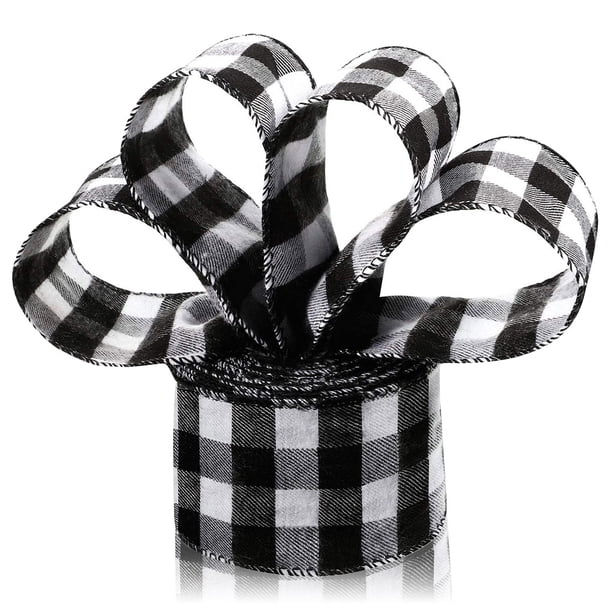 Lino de Navidad Accesorio de cinta con cable Tela de arpillera a cuadros Atmósfera de Navidad Decoración a cuadros Artesanía de vacaciones Envoltura Negro Blanco 15 m Methold HA009056-04
