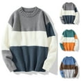 thumbnail image 2 of Fall Winter Men Sweater Knitted Colorblock Loose Round Neck Long Sleeve Thick Elastic Pullover Warm Mid Length Unisex Sweater, 2 of 5