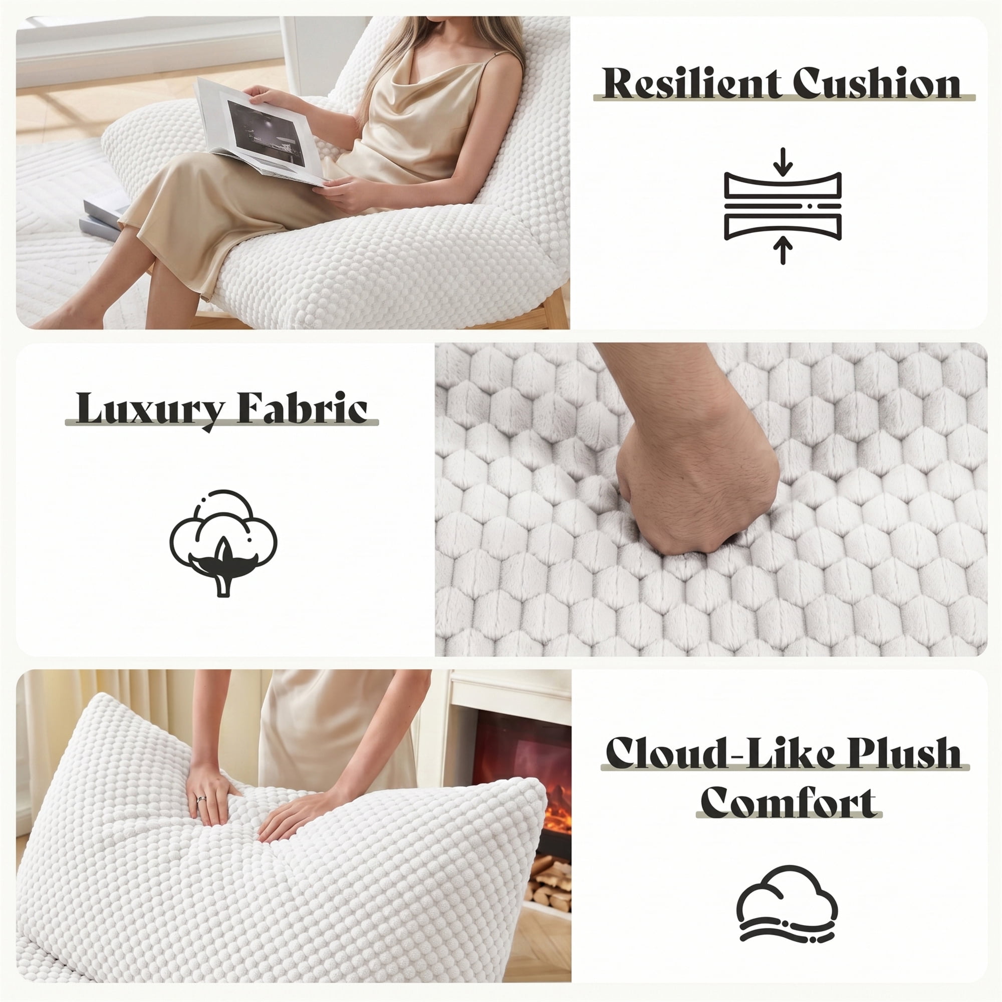 Aukfa 41" Oversized Wooden Rock & Chaise Lounge, 3 in 1 Convertible Glider Sofa Chair for Living Room Bedroom, Plush Cushion, Corduroy, White