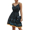 thumbnail image 5 of Women’s Floral V Neck Spaghetti Strap Button Down Sundress Swing Ruffle Summer Mini Short Dress, 5 of 5