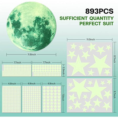 Glow In The Dark Stars For Ceiling, 893pcs Wall Stickers Including